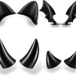 4 Pairs Helmet Devil Horns Motorcycle Accessories Cat Ears Wings with Adhesive Suction Cup Ski Bike for Women Men, Black