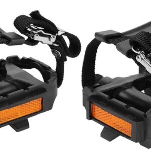 1 Pair Bike Pedals, Pedals with Toe Cages Road Bicycle Clip Adjustable Clips Straps for Wide Shoes Indoor Outdoor Cycling