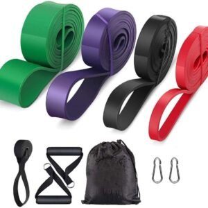 Resistance Band – 4-Pack – With Handle & Door Buckle – Storage Bag – Fitness Bands – Pull-Ups – Strength Training – Elastic Cords – Men & Women – Yoga Stretch – Assisted Pull Bands