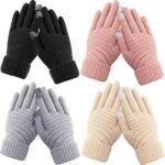 Winter gloves – women’s winter gloves – warm – soft – touchscreen gloves – winter gloves for women – suitable for cold weather – knitted gloves – 4 pairs – light-colored gloves – suitable for nvs