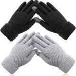 Winter gloves – Fleece gloves – Warm – Soft – Touchscreen gloves – Ladies’ winter gloves – Suitable for cold weather – Knitted gloves – 2 pairs – Black gloves – Grey gloves