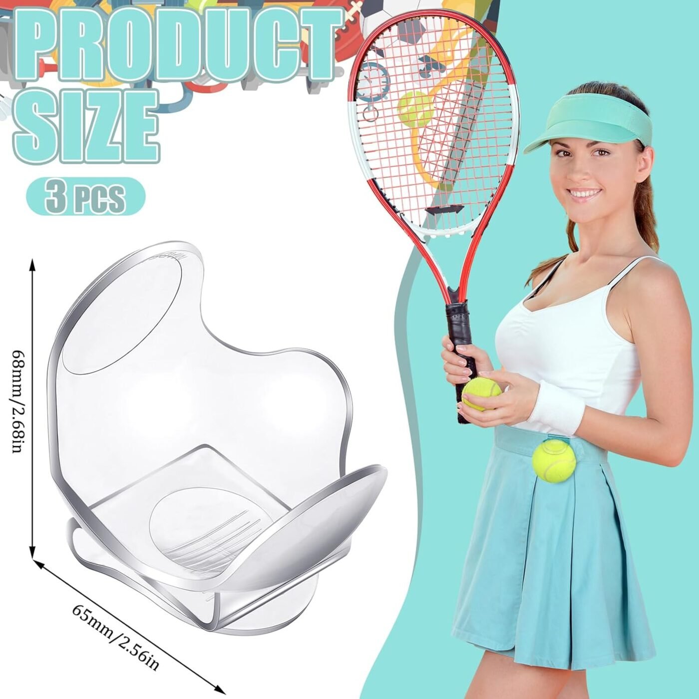 Tennisclips - 3 pack - Clear - Tennis size clip - Tennis shoulder - With clip - Tennis training - Training and competition 2 Tennisclips – 3 pack – Clear – Tennis size clip – Tennis shoulder – With clip – Tennis training – Training and competition - image 2