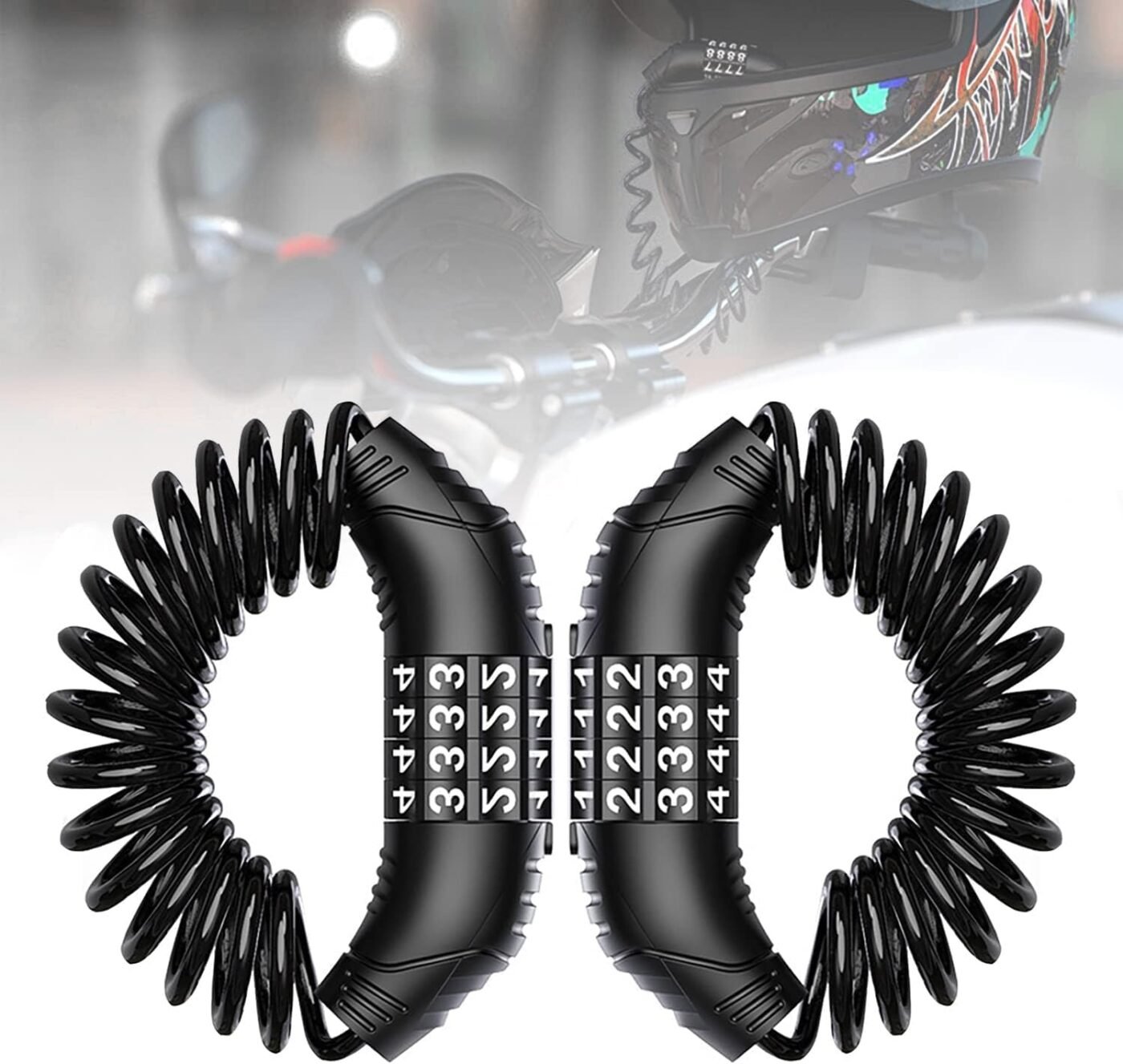 Combination lock - 2 pieces - Black - Motorcycle helmet lock - Theft security - Retractable - Luggage lock - With 4-digit combination - Security lock 1 Combination lock – 2 pieces – Black – Motorcycle helmet lock – Theft security – Retractable – Luggage lock – With 4-digit combination – Security lock