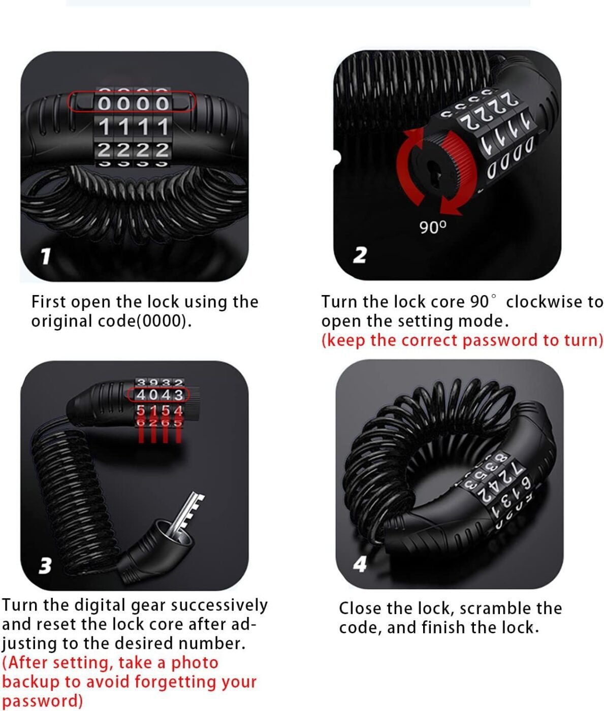 Combination lock - 2 pieces - Black - Motorcycle helmet lock - Theft security - Retractable - Luggage lock - With 4-digit combination - Security lock 4 Combination lock – 2 pieces – Black – Motorcycle helmet lock – Theft security – Retractable – Luggage lock – With 4-digit combination – Security lock - image 4