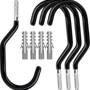 Heavy Duty Bike Hooks – 4-pack – Garage – Ceiling – Wall – Screw Mount – Bike Rack – Bicycle Storage and Hanging – Wall Mount – Black