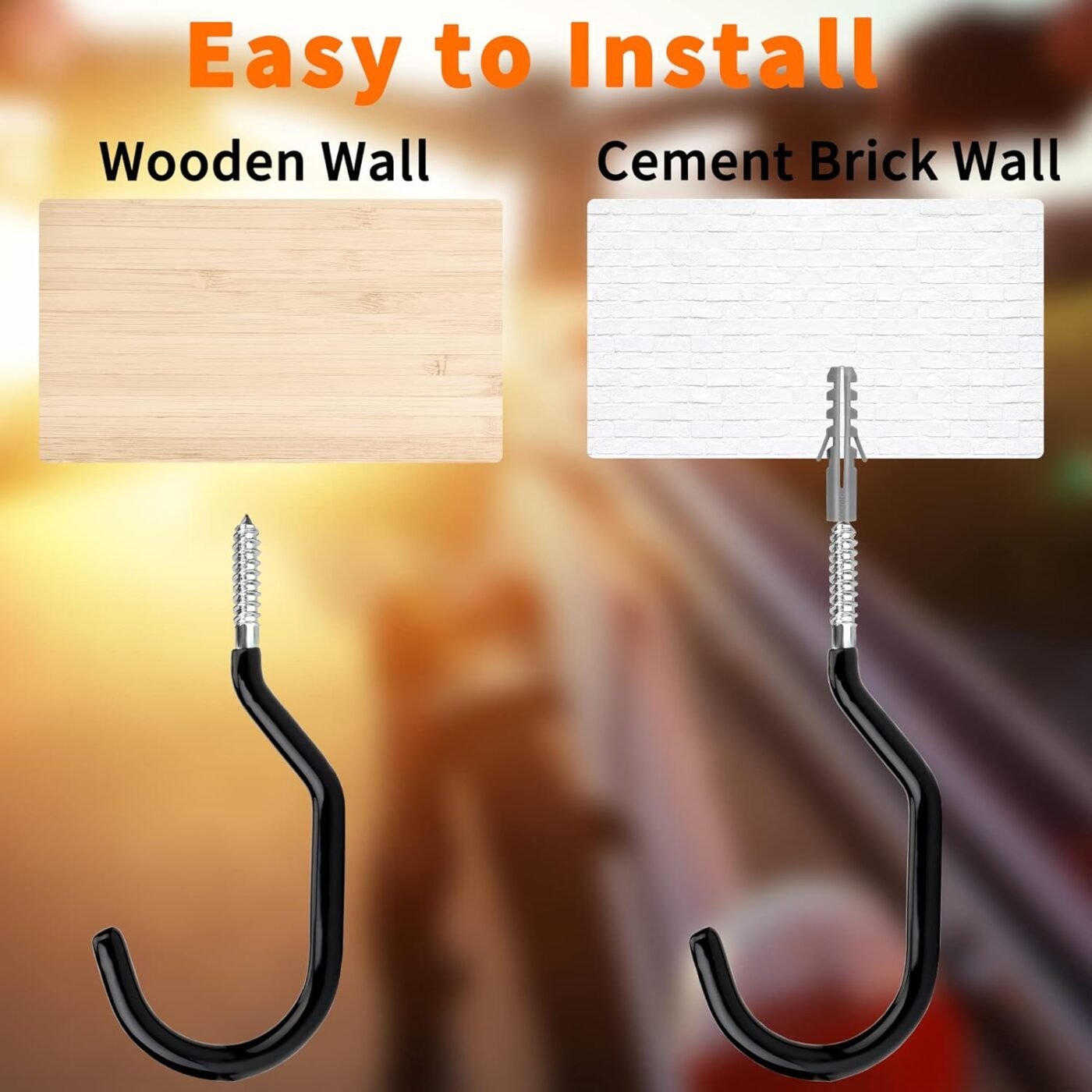 Heavy Duty Bike Hooks - 4-pack - Garage - Ceiling - Wall - Screw Mount - Bike Rack - Bicycle Storage and Hanging - Wall Mount - Black 3 Heavy Duty Bike Hooks – 4-pack – Garage – Ceiling – Wall – Screw Mount – Bike Rack – Bicycle Storage and Hanging – Wall Mount – Black - image 3