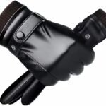 Black winter gloves made of genuine leather – warm and insulated gloves – adjustable size – compatible with touchscreen devices – non-slip palm – cashmere lining – windproof, rainproof and snowproof
