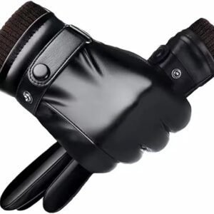 Black winter gloves made of genuine leather – warm and insulated gloves – adjustable size – compatible with touchscreen devices – non-slip palm – cashmere lining – windproof, rainproof and snowproof
