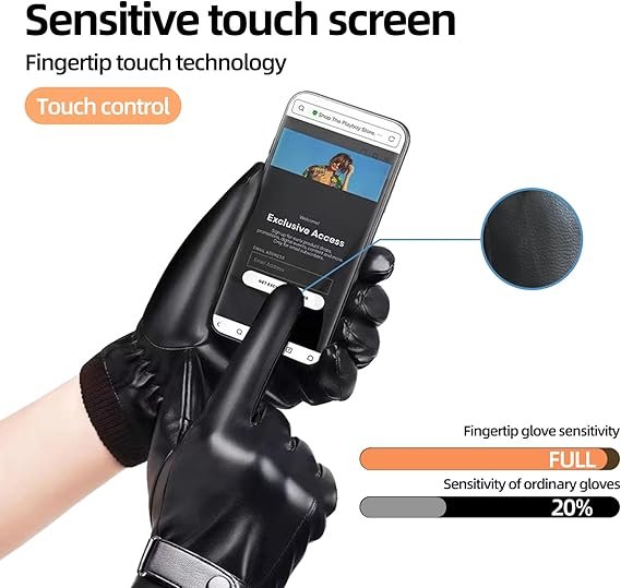 Black winter gloves made of genuine leather - warm and insulated gloves - adjustable size - compatible with touchscreen devices - non-slip palm - cashmere lining - windproof, rainproof and snowproof 2 Black winter gloves made of genuine leather – warm and insulated gloves – adjustable size – compatible with touchscreen devices – non-slip palm – cashmere lining – windproof, rainproof and snowproof - image 2