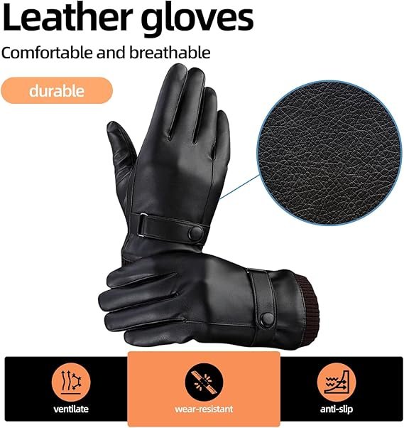 Black winter gloves made of genuine leather - warm and insulated gloves - adjustable size - compatible with touchscreen devices - non-slip palm - cashmere lining - windproof, rainproof and snowproof 5 Black winter gloves made of genuine leather – warm and insulated gloves – adjustable size – compatible with touchscreen devices – non-slip palm – cashmere lining – windproof, rainproof and snowproof - image 5