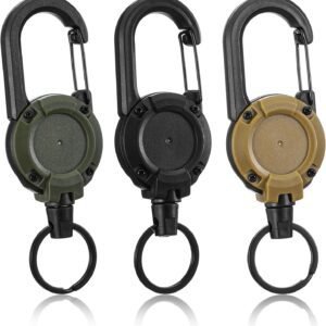 3 Pack Retractable Key Chain, Retractable Keychain Heavy Duty ID Badge Reel with Keys Ring, Keys Holder for Outdoor & Office Use