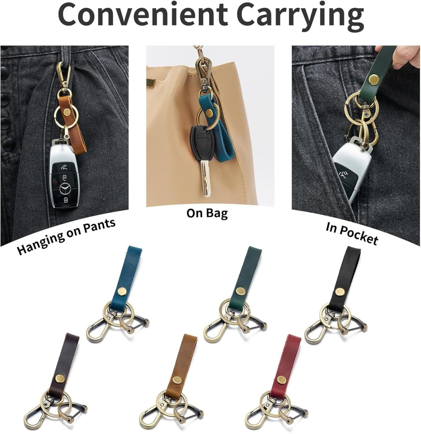 Leather Car Keychain Holder for Men and Women,Universal Keys Fob Key chains Accessories with Carabiner Clip 5 Leather Car Keychain Holder for Men and Women,Universal Keys Fob Key chains Accessories with Carabiner Clip - image 5