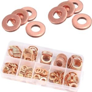 200 PCS Car Copper Crush Metric Washers Assortment Kit, 9 Sizes Flat Sealing Gasket Set, Anti-Leak Heat Resistant Oil Pan Washers, Replacement for Cars Motorcycles (Gold)