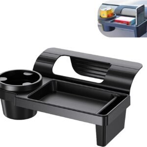 Car Window Storage Holder, Multi-function Cup Holder with Phone Slot & Storage Tray, ABS Anti-scratch Insert Extra Hanging Mount, Interior Organizer for Most Vehicles (Black)