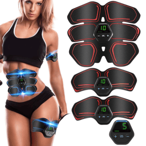 Muscle Toner Abdominal Toning Belt ABS Toner Body Muscle Trainer Wireless Portable Unisex Fitness Training Gear – Red