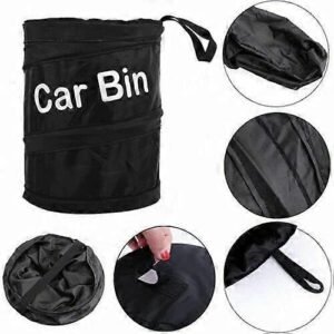 Black Portable Collapsible Car Bin | Trash Can| Bin| Car Bin | Car Accessories | Rubbish Bin | Car Gadgets | Storage Basket | Pop-up Leak Proof Trash