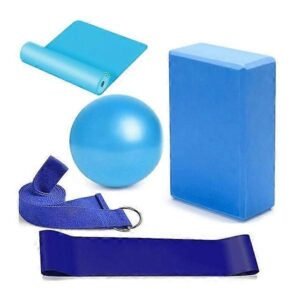 5pc Yoga Set – Yoga Ball, Block, Elastic Band, Stretch Band, Belt