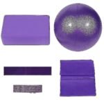 5pcs Yoga Ball Set – Purple Yoga Ball, Brick, Latex Band, Stretch Band, Belt