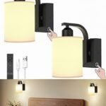 Battery Operated Wall Sconces Set of 2, Rechargeable LED, Touch & Remote Control, Black