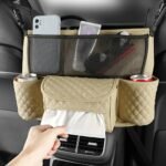 Car Handbag Purse Holder Between Seats Car Consoles Storage Bag Auto Seat Barrier-Beige