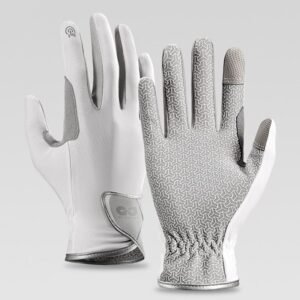 Equestrian Riding Gloves, Full-Palm Silicone Anti-Slip & Durable Touchscreen Model, Ice-Silk Cooling, Breathable, and UV-Protective, Suitable for Outdoor Sports, Driving, and Training—White-L