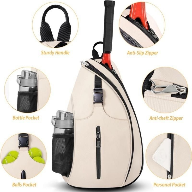 Multifunction Sling Tennis Bag, Waterproof Oxford Crossbody Sports Backpack, with Water Bottle Pocket & Hidden Ball Compartment—Pink 3 Multifunction Sling Tennis Bag, Waterproof Oxford Crossbody Sports Backpack, with Water Bottle Pocket & Hidden Ball Compartment—Pink - image 3