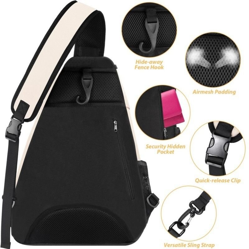 Multifunction Sling Tennis Bag, Waterproof Oxford Crossbody Sports Backpack, with Water Bottle Pocket & Hidden Ball Compartment—Pink 4 Multifunction Sling Tennis Bag, Waterproof Oxford Crossbody Sports Backpack, with Water Bottle Pocket & Hidden Ball Compartment—Pink - image 4