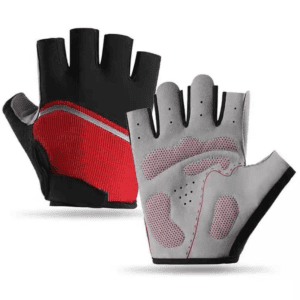 Red Size L – One Pair – Breathable Mesh Half-Finger Sports Gloves, Non-Slip Silicone Shock-Absorbing Gloves for Cycling Fitness