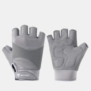 Gray – Size M – Silicone Anti-Slip Half-Finger Workout Gloves, Breathable Shock-Absorbing Gym Gloves for Cycling, One Pair, Unisex