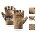 Size L – Brown Camouflage – EVA Protective Tactical Gloves (1 Pair), Anti-Slip Shock-Absorbing Sports Gloves for Cycling Workouts