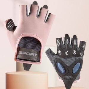 Pink – Size M – Women’s Ice Silk Half-Finger Fitness Gloves, Silicone Shock-Absorbing, Anti-Slip, Breathable Sports Gloves