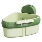 Suction Triangle Sink Drain Basket, Press-On Lid Kitchen Food Residue Filter, Detachable Sink Storage Rack—Green