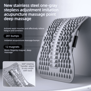Adjustable Lumbar Relief Stretcher, Magnetic Back Traction Device, Home Massage Equipment—Gray