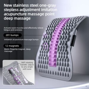 Adjustable Lumbar Relief Stretcher, Magnetic Back Traction Device, Home Massage Equipment—Purple