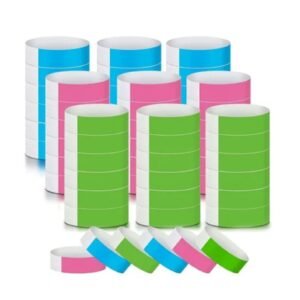 300pcs Synthetic Paper Wristbands Disposable Waterproof Paper Wrist Strap Event Wrist Bands for Amusement Park Green Pink Blue