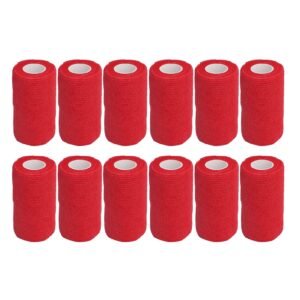 12Pcs Bandage Wrap Natural Latex Elastic Self Adhesive Wrap for Cows Dogs Horses 10cm Red