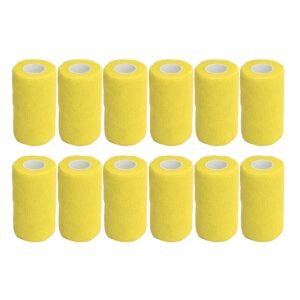 12Pcs Bandage Wrap Natural Latex Elastic Self Adhesive Wrap for Cows Dogs Horses 10cm Yellow