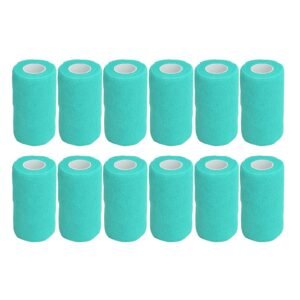 12Pcs Bandage Wrap Natural Latex Elastic Self Adhesive Wrap for Cows Dogs Horses 10cm Cyan
