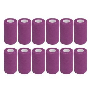 12Pcs Bandage Wrap Natural Latex Elastic Self Adhesive Wrap for Cows Dogs Horses 10cm Purple