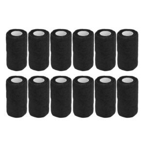12Pcs Bandage Wrap Natural Latex Elastic Self Adhesive Wrap for Cows Dogs Horses 10cm Black
