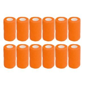 12Pcs Bandage Wrap Natural Latex Elastic Self Adhesive Wrap for Cows Dogs Horses 10cm Orange