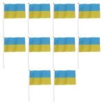 10 Set Ukraine Handheld Flags Mini Polyester Ukrainian Hand Waving Flag for Sporting Events Festive Decoration