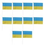 10 Sets Ukraine Handheld Flags Polyester Fade Resistant Mini Lightweight Ukraine Handheld Stick Flag 11.0-11.8×7.9in
