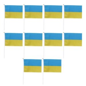 10 Sets Ukraine Handheld Flags Polyester Fade Resistant Mini Lightweight Ukraine Handheld Stick Flag 11.0-11.8×7.9in