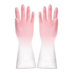 Kitchen Gloves Reusable Tight Fit Multifunctional Dishwashing Cleaning Waterproof Durable Household Gloves Pink