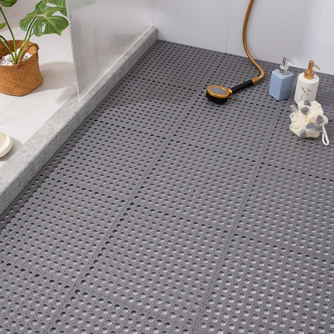 10PCS Suction Cup Floor Mats Anti Slip Plastic Mosaic Bath Mat for Kitchen Bathroom Grey 1 10PCS Suction Cup Floor Mats Anti Slip Plastic Mosaic Bath Mat for Kitchen Bathroom Grey