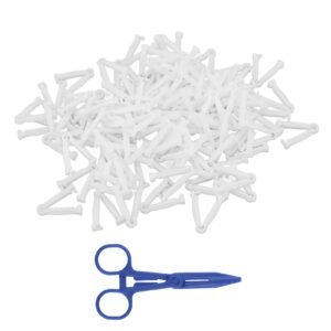 100pcs Pig Umbilical Cord Clamps White Plastic Livestock Umbilical Cord Clips for Production with 1 Hemostatic Forcep