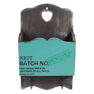 Wood Letter Rack Key Holder Wall Storage Creative Home Decoration with Hook Hanger Bluish Green