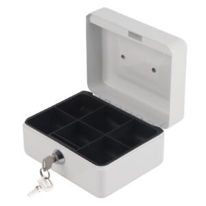 1Pc Mini Portable Iron Petty Lockable Cash Money Coin Safe Security Box Household (White)