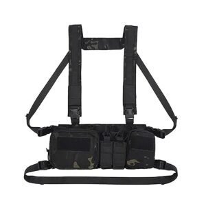 Tactical Chest Vest Rig Bag Field Training Vest Multifunctional Camouflage Strap with Multi-Pocket Outdoor Camping CS Match Pack – Black Camouflage